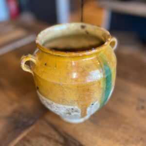 authentieke aardewerk kruik geel groen glazuur Uglywood